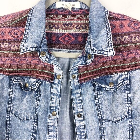 LIFE IN PROGRESS | Boho Snap Front Denim Shirt M - Picture 4 of 9